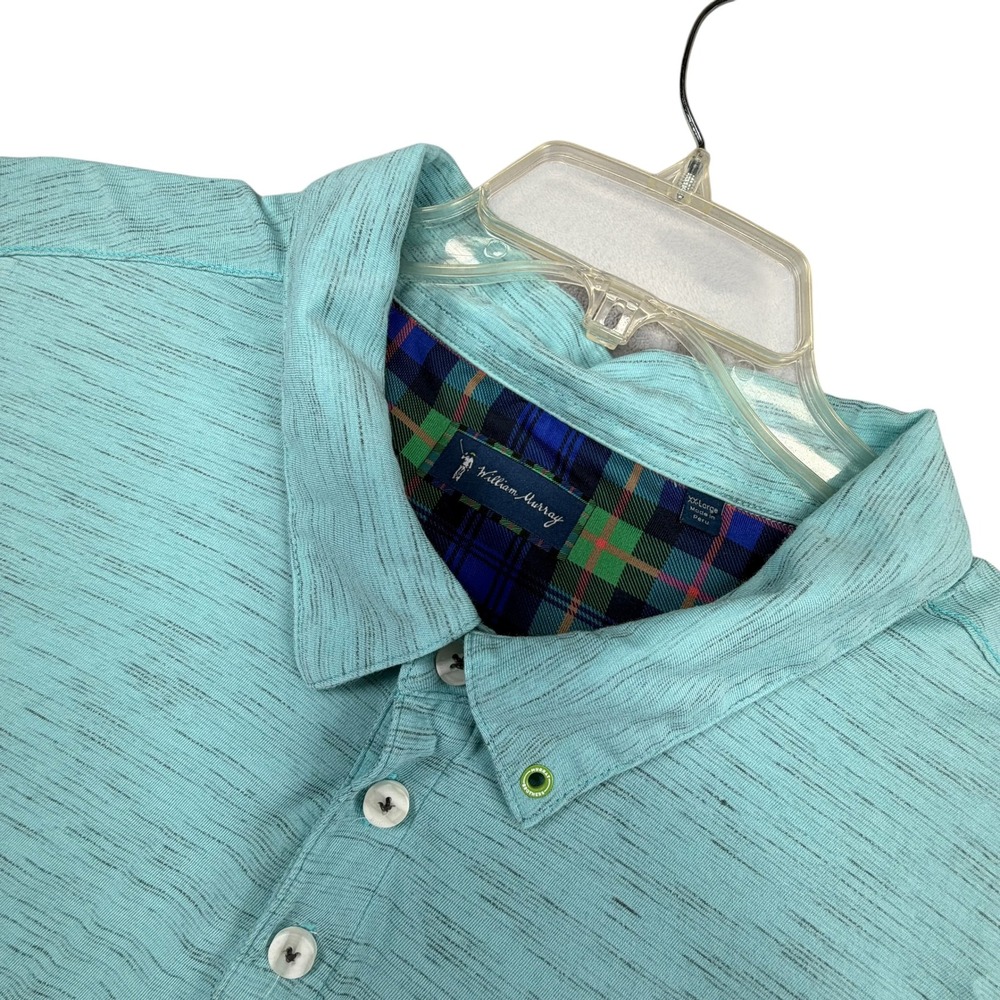 William Murray Polo Shirt Mens XXL Aqua Heather Space Dye Golf Performance Pckt